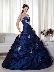 Navy Blue Strapless Trimed Quinceanera Dress By Designer