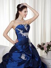 Navy Blue Strapless Trimed Quinceanera Dress By Designer