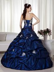 Navy Blue Strapless Trimed Quinceanera Dress By Designer