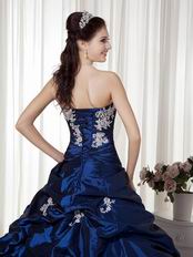 Navy Blue Strapless Trimed Quinceanera Dress By Designer