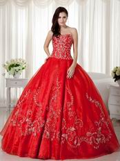 Scarlet Organza Skirt Princess Ball Gown With Embroidery