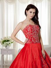 Scarlet Organza Skirt Princess Ball Gown With Embroidery