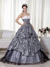 Luxurious Black and White Ombre Zebra Fabric Quinceanera Dress