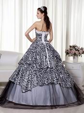 Luxurious Black and White Ombre Zebra Fabric Quinceanera Dress