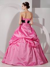 Sweetheart Quinceanea Dress Hot Pink Dress With Black Sash