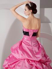 Sweetheart Quinceanea Dress Hot Pink Dress With Black Sash