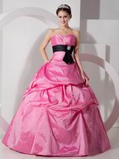 Sweetheart Quinceanea Dress Hot Pink Dress With Black Sash