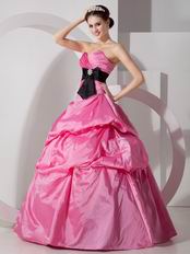 Sweetheart Quinceanea Dress Hot Pink Dress With Black Sash