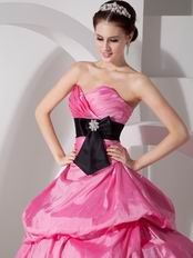 Sweetheart Quinceanea Dress Hot Pink Dress With Black Sash