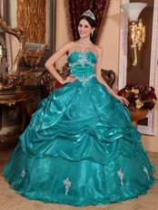 Medium Turquoise Organza Quinceanera Dress At Wholesale Price