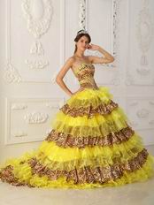 Leopard Print Layers Skirt Yellow Quinceanera Dress Stores