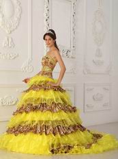 Leopard Print Layers Skirt Yellow Quinceanera Dress Stores
