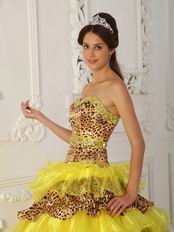 Leopard Print Layers Skirt Yellow Quinceanera Dress Stores