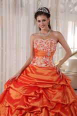 Inexpensive Floor Length Orange Quinceanera Dresses Gowns