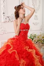 Sweetheart Red And Orange Ruffled Skirt Dress For Quinceanera