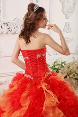 Sweetheart Red And Orange Ruffled Skirt Dress For Quinceanera