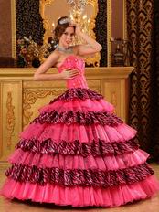 Rose Pink Beautiful Quinceanera Dress With Zabra Layers Skirt