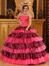 Rose Pink Beautiful Quinceanera Dress With Zabra Layers Skirt