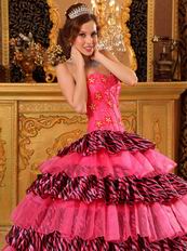 Rose Pink Beautiful Quinceanera Dress With Zabra Layers Skirt