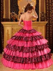 Rose Pink Beautiful Quinceanera Dress With Zabra Layers Skirt