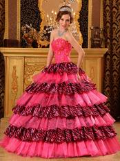 Rose Pink Beautiful Quinceanera Dress With Zabra Layers Skirt