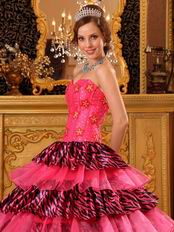 Rose Pink Beautiful Quinceanera Dress With Zabra Layers Skirt