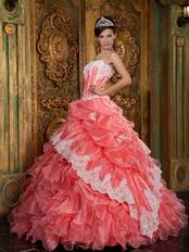 Waltermelon Ruffles Skirt Quinceanera Dress With Applique