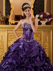 Purple Organza Strapless Puffy La Quinceanera Dresses Gown