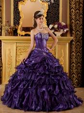 Purple Organza Strapless Puffy La Quinceanera Dresses Gown