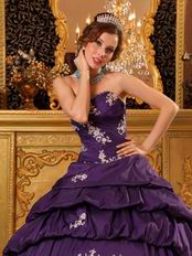 Sweetheart Purple Puffy Quinceanera Dress With Applique