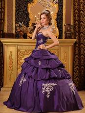 Sweetheart Purple Puffy Quinceanera Dress With Applique