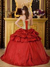 Embroidered Strapless Cardinal Red Quinceanera Puffy Dress