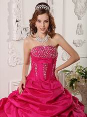 Ruffled Layers Skirt Magenta Rose Quinceanear Dress Low Price