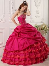 Ruffled Layers Skirt Magenta Rose Quinceanear Dress Low Price