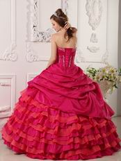 Ruffled Layers Skirt Magenta Rose Quinceanear Dress Low Price