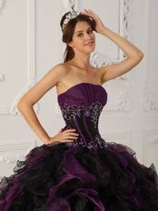 Purple And Black Ruffle Skirt Designer Quinceanera Dress