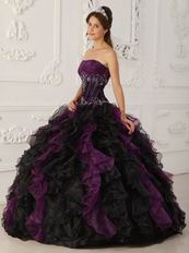 Purple And Black Ruffle Skirt Designer Quinceanera Dress