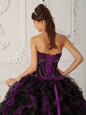 Purple And Black Ruffle Skirt Designer Quinceanera Dress