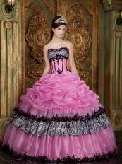 Pink Layers Skirt With Zebra Fabric Quinceanera Dress Cheap