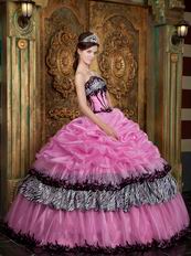 Pink Layers Skirt With Zebra Fabric Quinceanera Dress Cheap