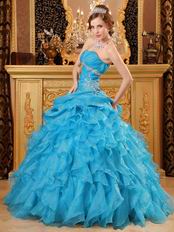 Teal Blue Floor Length Skirt Quinceanera Dress By Designer