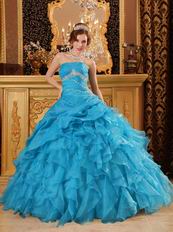 Teal Blue Floor Length Skirt Quinceanera Dress By Designer