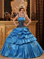 Salvia Blue Quinceanera Dress With Spaghetti Straps Puffy Skirt