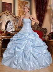 Baby Blue Embroidered Quinceanera Dress With Picks up Details