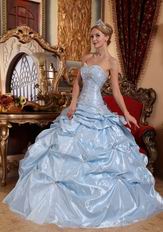 Baby Blue Embroidered Quinceanera Dress With Picks up Details