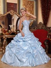 Baby Blue Embroidered Quinceanera Dress With Picks up Details