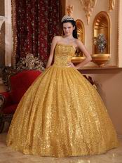 Designer Golden Sequin Strapless Quinceanera Dress In Georgia