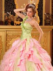 One Shoulder Interphase Pink Ruffles Skirt Quinceanera Dress