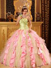 One Shoulder Interphase Pink Ruffles Skirt Quinceanera Dress