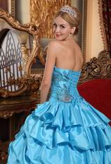 Sky Blue Ruffled Skirt With Sequin Quinceanera Winter Dress